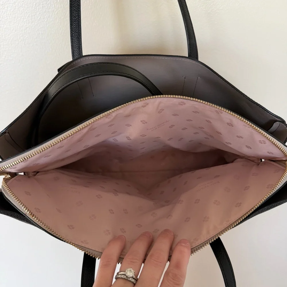 KATE SPADE Margaux Large Satchel Tote Crossbody In Black Warm Taupe